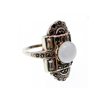 Vintage 925 Sterling Silver Agate, Goshenite & Marcasites Ring Size 5.5