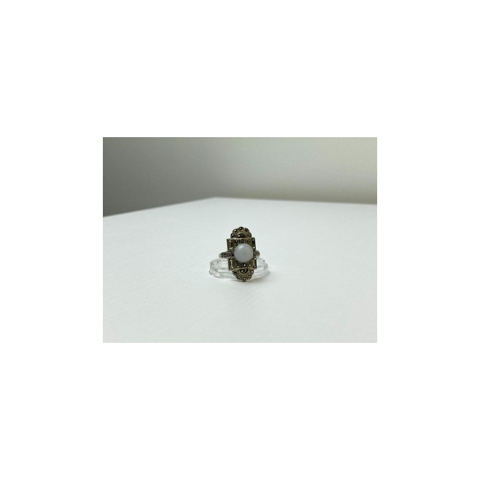 Vintage 925 Sterling Silver Agate, Goshenite & Marcasites Ring Size 5.5