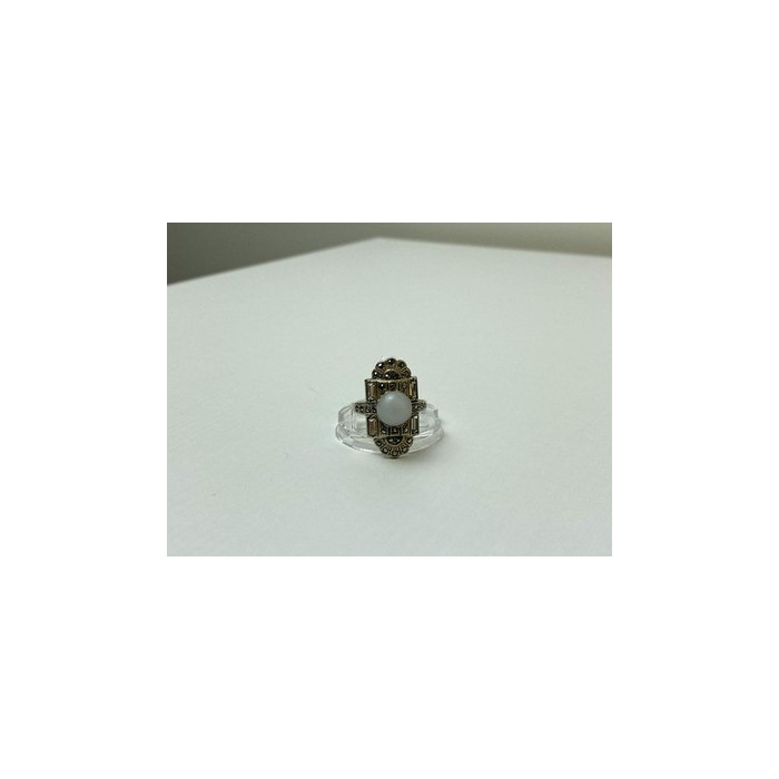 Vintage 925 Sterling Silver Agate, Goshenite & Marcasites Ring Size 5.5