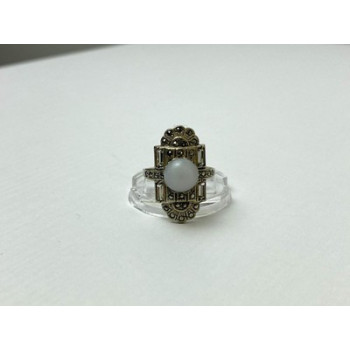 Vintage 925 Sterling Silver Agate, Goshenite & Marcasites Ring Size 5.5