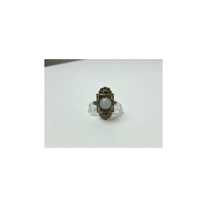 Vintage 925 Sterling Silver Agate, Goshenite & Marcasites Ring Size 5.5
