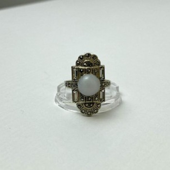 Vintage 925 Sterling Silver Agate, Goshenite & Marcasites Ring Size 5.5
