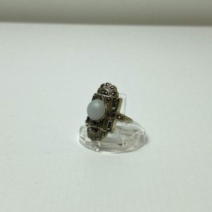 Vintage 925 Sterling Silver Agate, Goshenite & Marcasites Ring Size 5.5