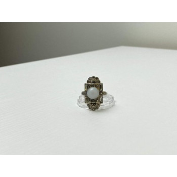 Vintage 925 Sterling Silver Agate, Goshenite & Marcasites Ring Size 5.5