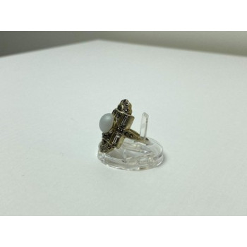 Vintage 925 Sterling Silver Agate, Goshenite & Marcasites Ring Size 5.5