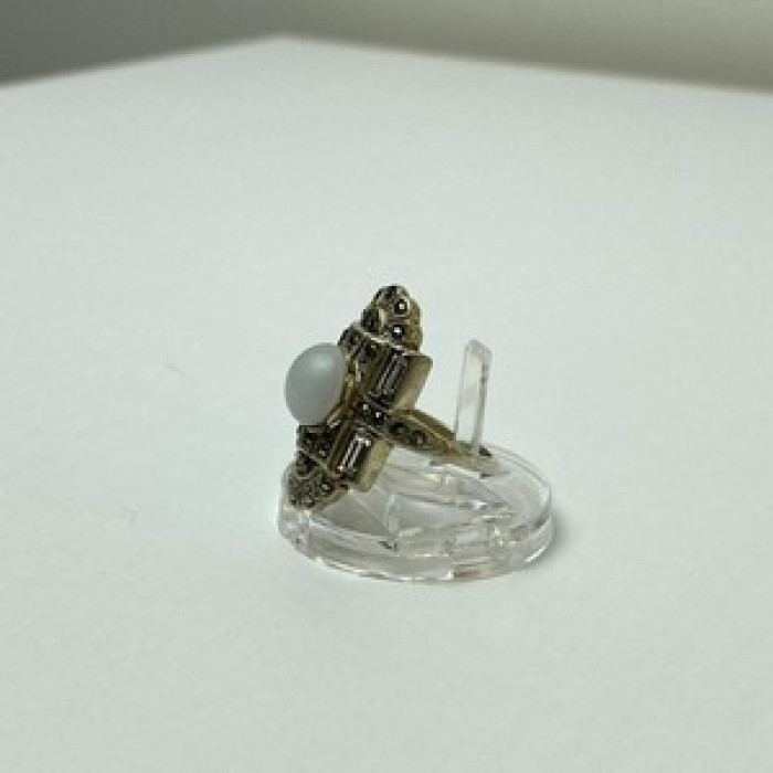 Vintage 925 Sterling Silver Agate, Goshenite & Marcasites Ring Size 5.5