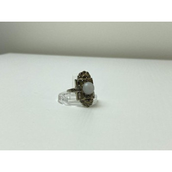 Vintage 925 Sterling Silver Agate, Goshenite & Marcasites Ring Size 5.5