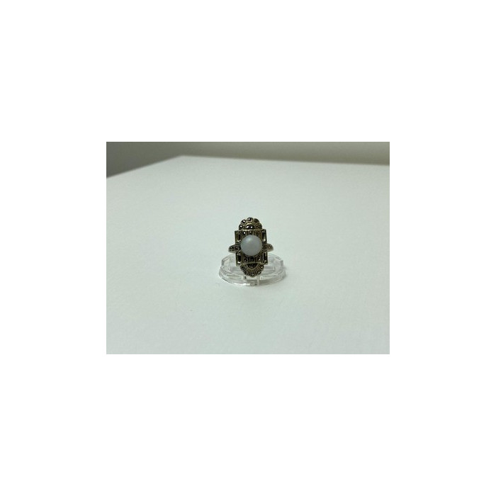 Vintage 925 Sterling Silver Agate, Goshenite & Marcasites Ring Size 5.5