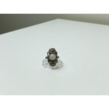 Vintage 925 Sterling Silver Agate, Goshenite & Marcasites Ring Size 5.5