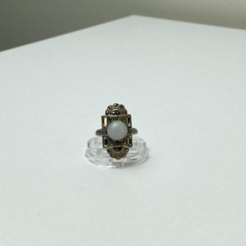 Vintage 925 Sterling Silver Agate, Goshenite & Marcasites Ring Size 5.5