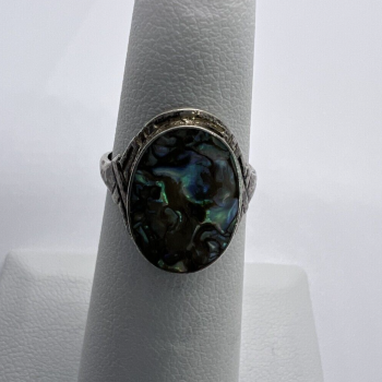 Vintage 925 Sterling Silver & Abalone Shell Ring Size 4.5