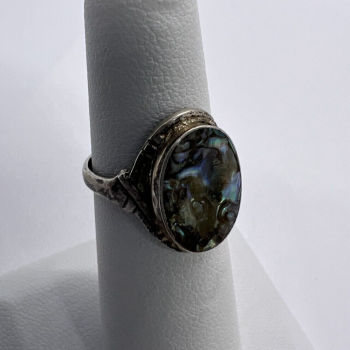 Vintage 925 Sterling Silver & Abalone Shell Ring Size 4.5