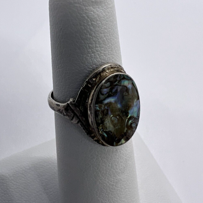 Vintage 925 Sterling Silver & Abalone Shell Ring Size 4.5