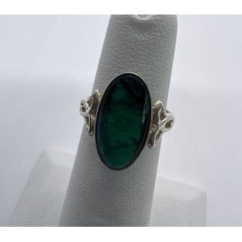 925 Sterling Silver & Green Paua Shell Kbn Ring Size 4.5