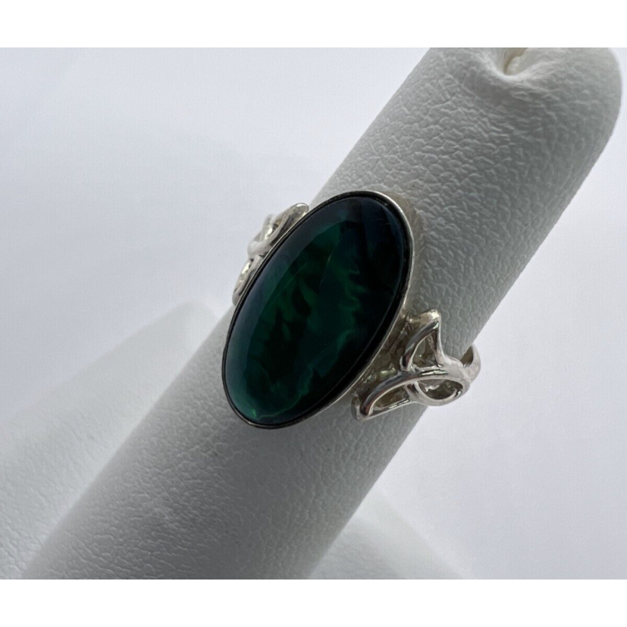 925 Sterling Silver & Green Paua Shell Kbn Ring Size 4.5