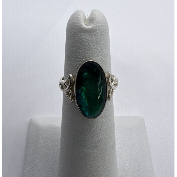 925 Sterling Silver & Green Paua Shell Kbn Ring Size 4.5