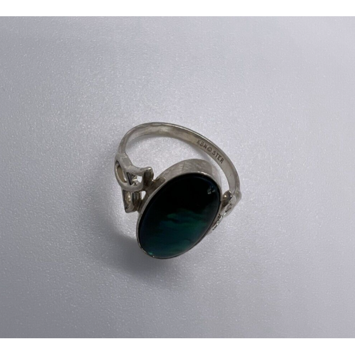 925 Sterling Silver & Green Paua Shell Kbn Ring Size 4.5