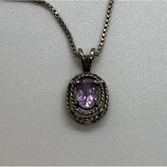 925 Sterling Silver & Amethyst Necklace Pendant