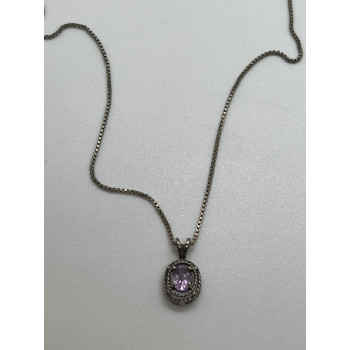 925 Sterling Silver & Amethyst Necklace Pendant