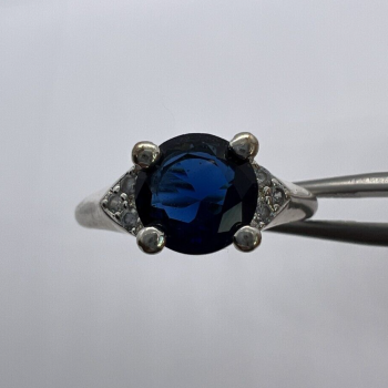 925 Sterling Silver Sapphire & Goshenite Ring – Size 7 Elegant Jewelry