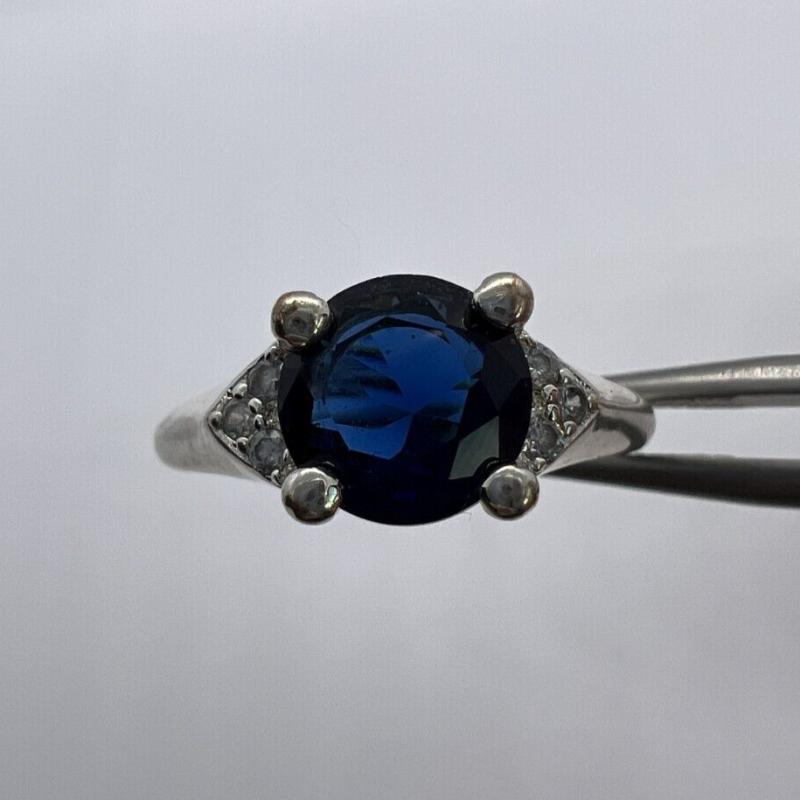 925 Sterling Silver Sapphire & Goshenite Ring – Size 7 Elegant Jewelry