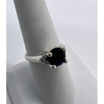 925 Sterling Silver Sapphire & Goshenite Ring Size 7