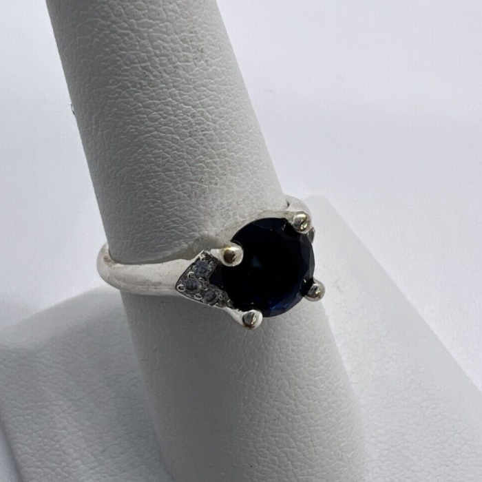 925 Sterling Silver Sapphire & Goshenite Ring – Size 7 Elegant Jewelry
