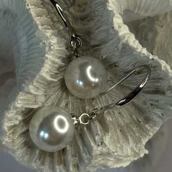925 Sterling Silver Pearl Earrings Length 1.20 Inch