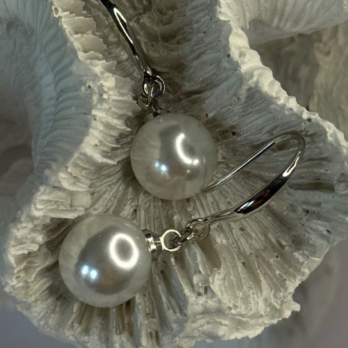 925 Sterling Silver Pearl Earrings Length 1.20 Inch