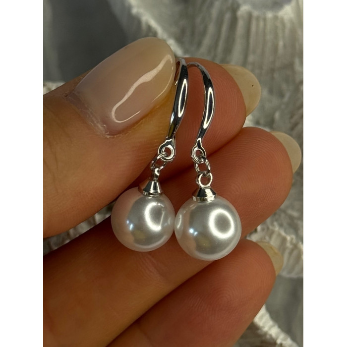 925 Sterling Silver Pearl Earrings Length 1.20 inch