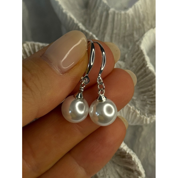 925 Sterling Silver Pearl Earrings Length 1.20 inch