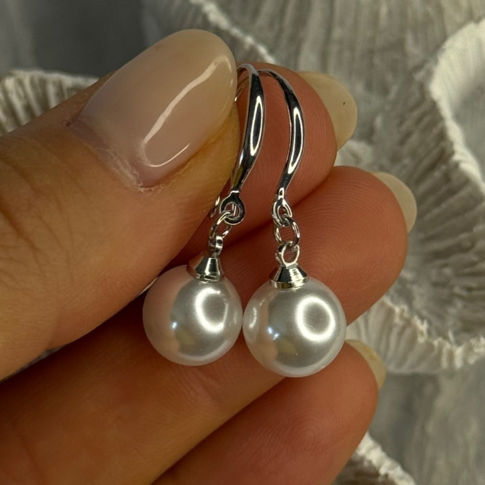 925 Sterling Silver Pearl Earrings Length 1.20 Inch