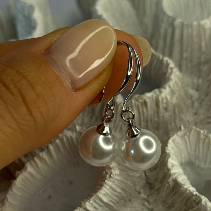925 Sterling Silver Pearl Earrings Length 1.20 Inch