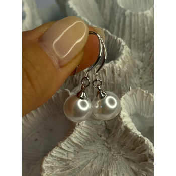 925 Sterling Silver Pearl Earrings Length 1.20 inch