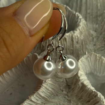 925 Sterling Silver Pearl Earrings Length 1.20 Inch