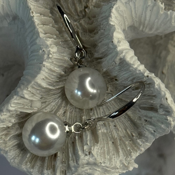 925 Sterling Silver Pearl Earrings Length 1.20 Inch