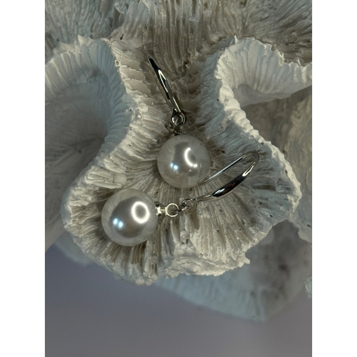 925 Sterling Silver Pearl Earrings Length 1.20 inch