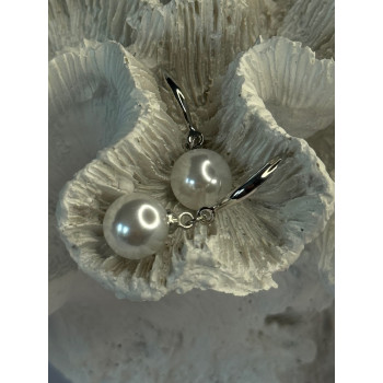 925 Sterling Silver Pearl Earrings Length 1.20 inch
