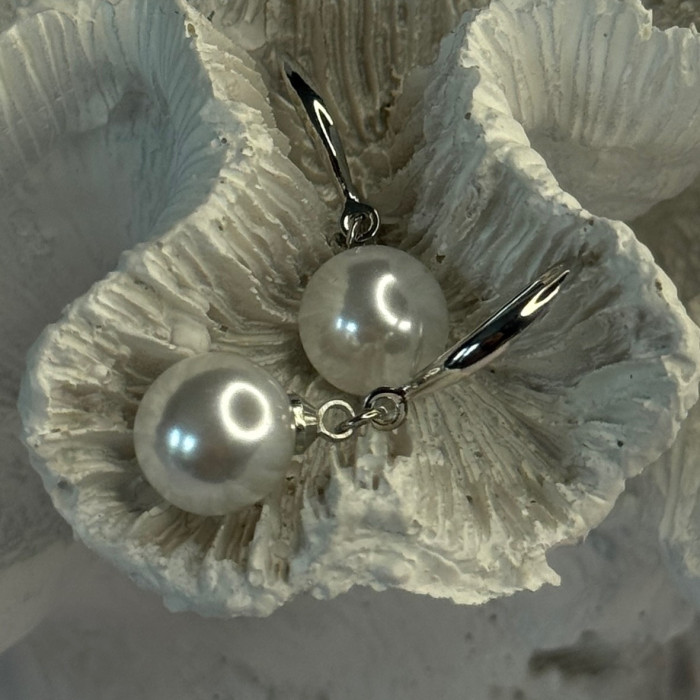 925 Sterling Silver Pearl Earrings Length 1.20 Inch