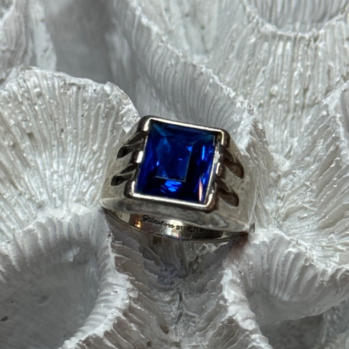 925 Sterling Silver Gainsboro Sapphire Men'S Ring Size 9