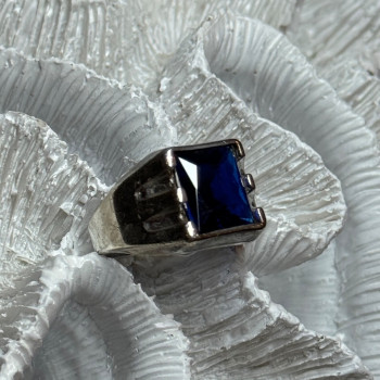 925 Sterling Silver Gainsboro Sapphire Men'S Ring Size 9