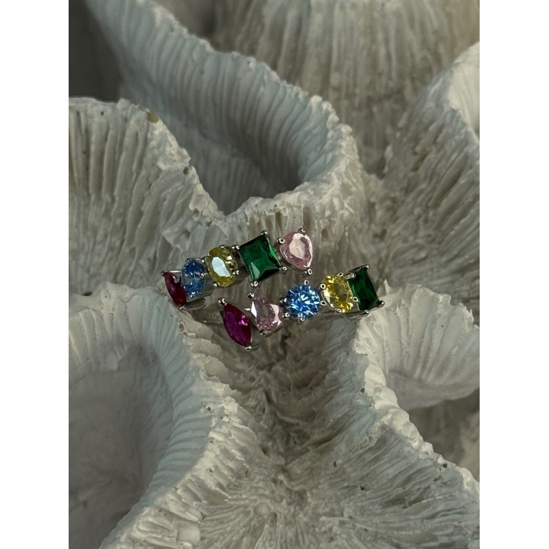 925 Sterling Silver Ring Multicolor CZ Size 7 Sizable