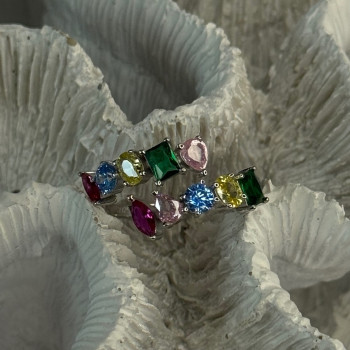 925 Sterling Silver Ring Multicolor CZ Size 7 Sizable