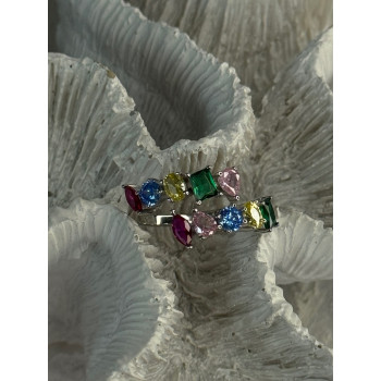 925 Sterling Silver Ring Multicolor CZ Size 7 Sizable
