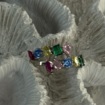 925 Sterling Silver Ring Multicolor CZ Size 7 Sizable