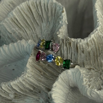 925 Sterling Silver Ring Multicolor CZ Size 7 Sizable