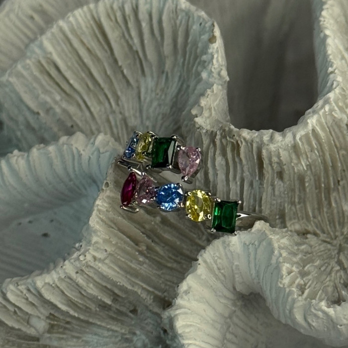 925 Sterling Silver Ring Multicolor CZ Size 7 Sizable