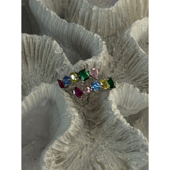 925 Sterling Silver Ring Multicolor CZ Size 7 Sizable