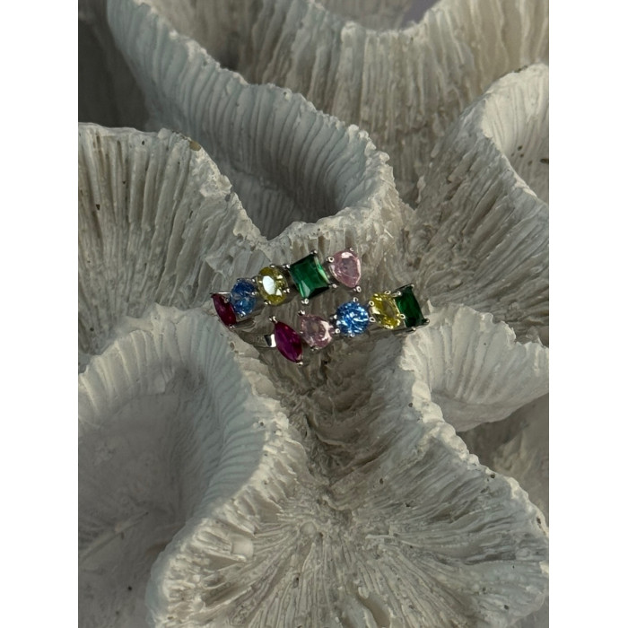 925 Sterling Silver Ring Multicolor CZ Size 7 Sizable