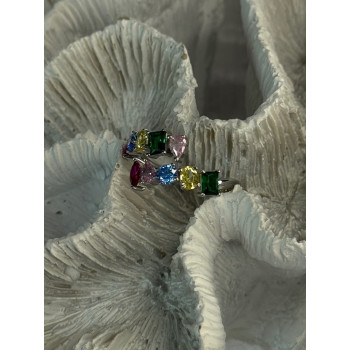 925 Sterling Silver Ring Multicolor CZ Size 7 Sizable